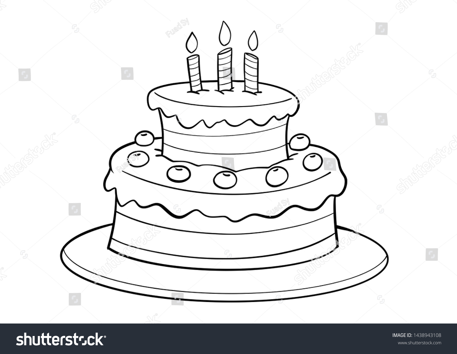 Birthday Cake Coloring Page Black White Stock Illustration 1438943108