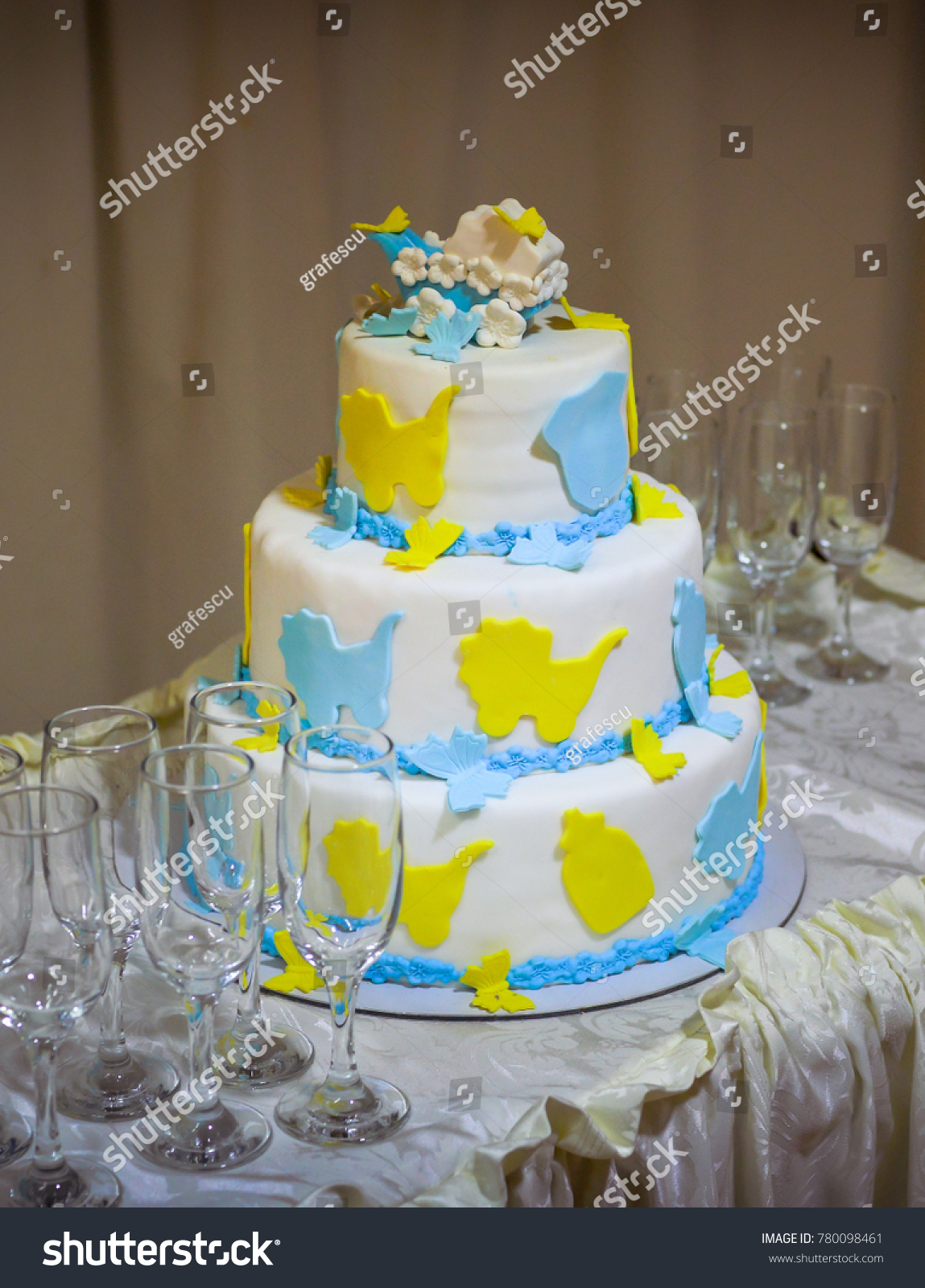 Birthday Cake Blue Yellow Butterflies Stock Photo Edit Now 780098461