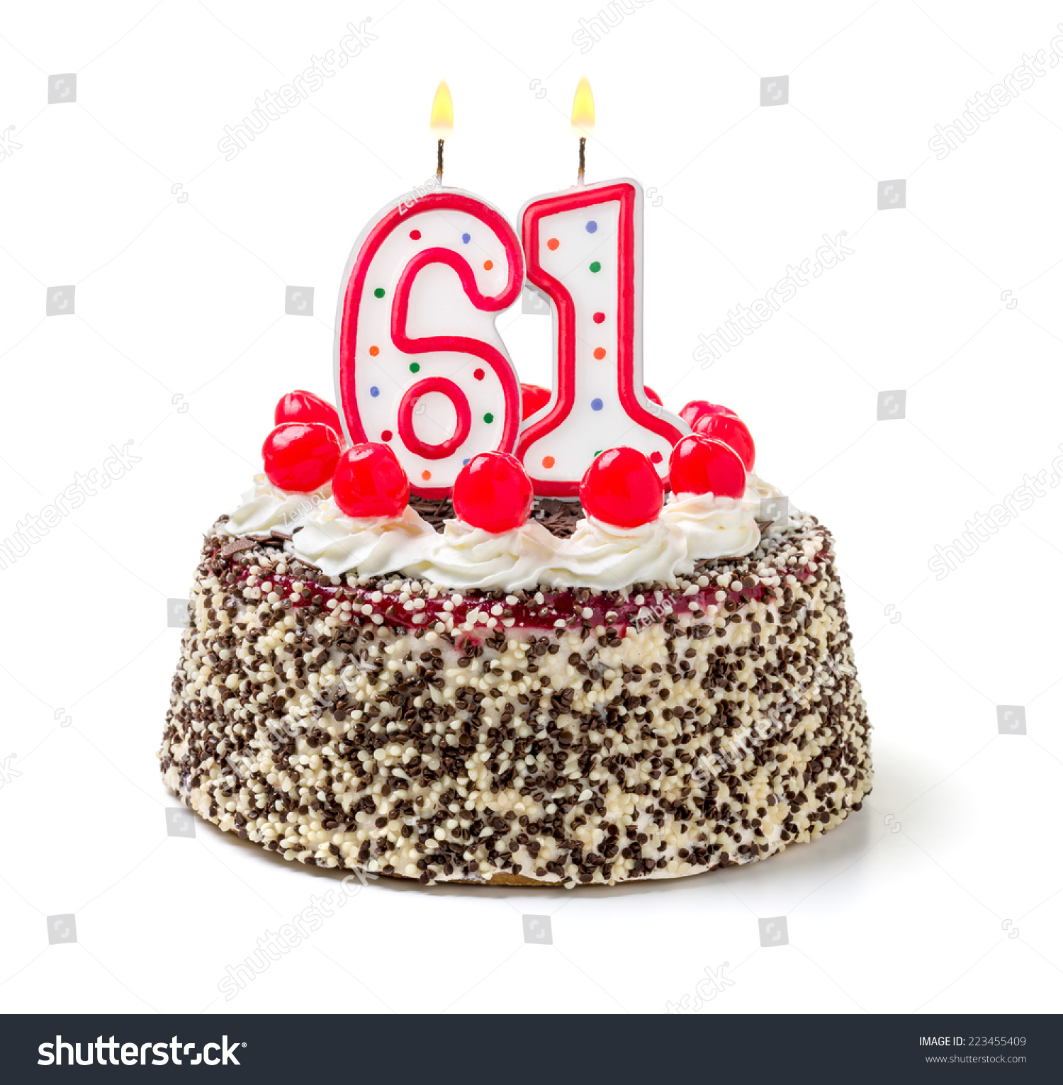 Birthday Cake With Burning Candle Number 61 Stock Photo 223455409 ...
