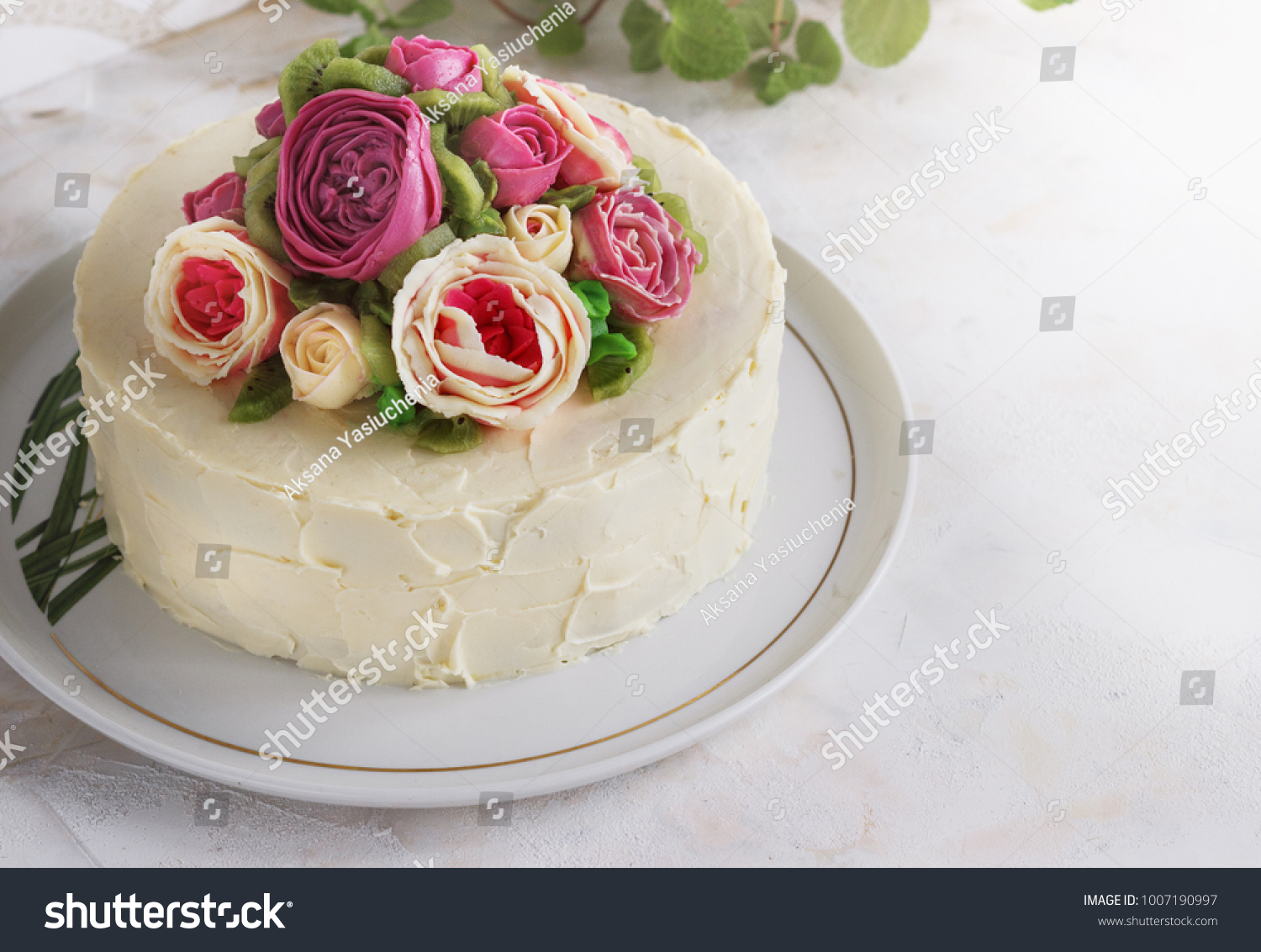 Birthday Cake Flowers Rose On White Stock Photo Edit Now