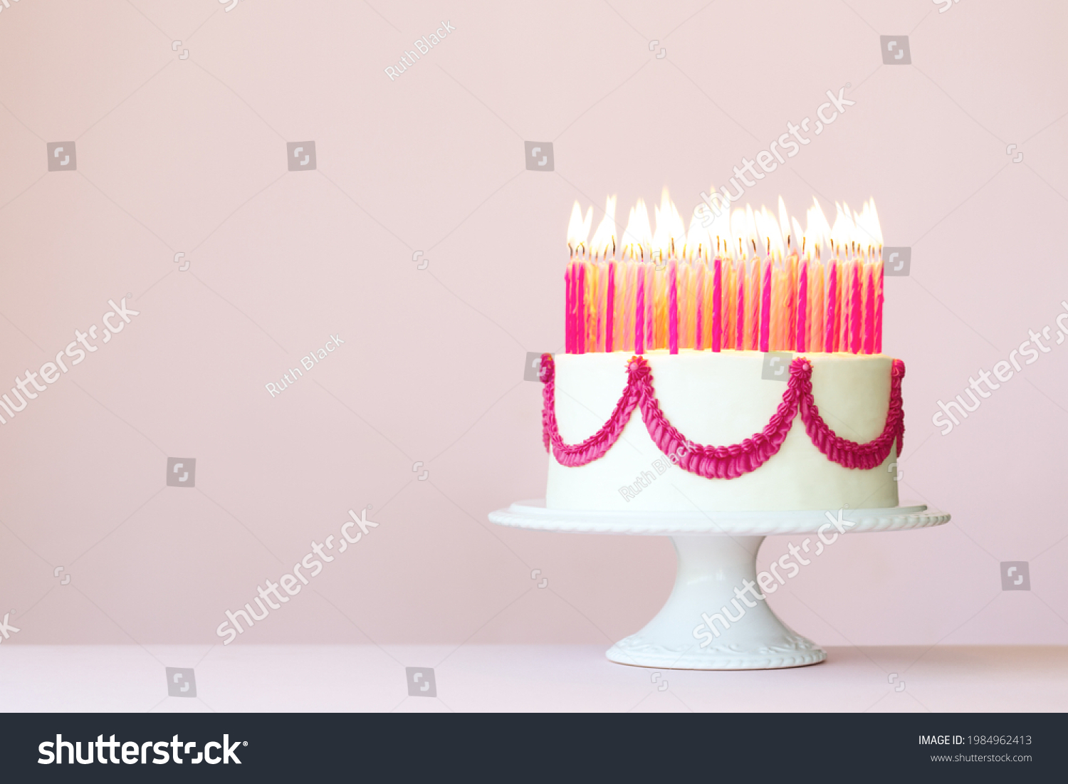 Birthday cake many candles Stock Photos, Images & Photography