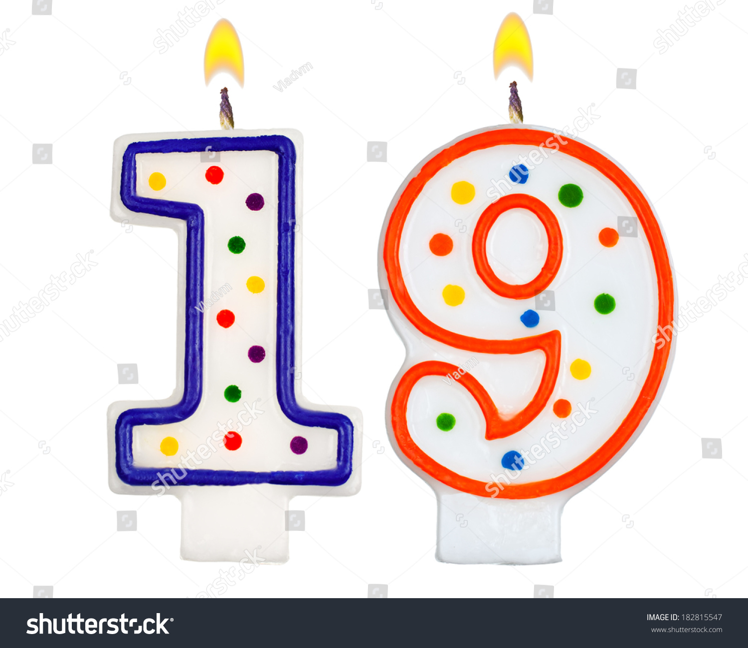 Birthday Candles Number Nineteen Isolated On Stock Photo 182815547 ...