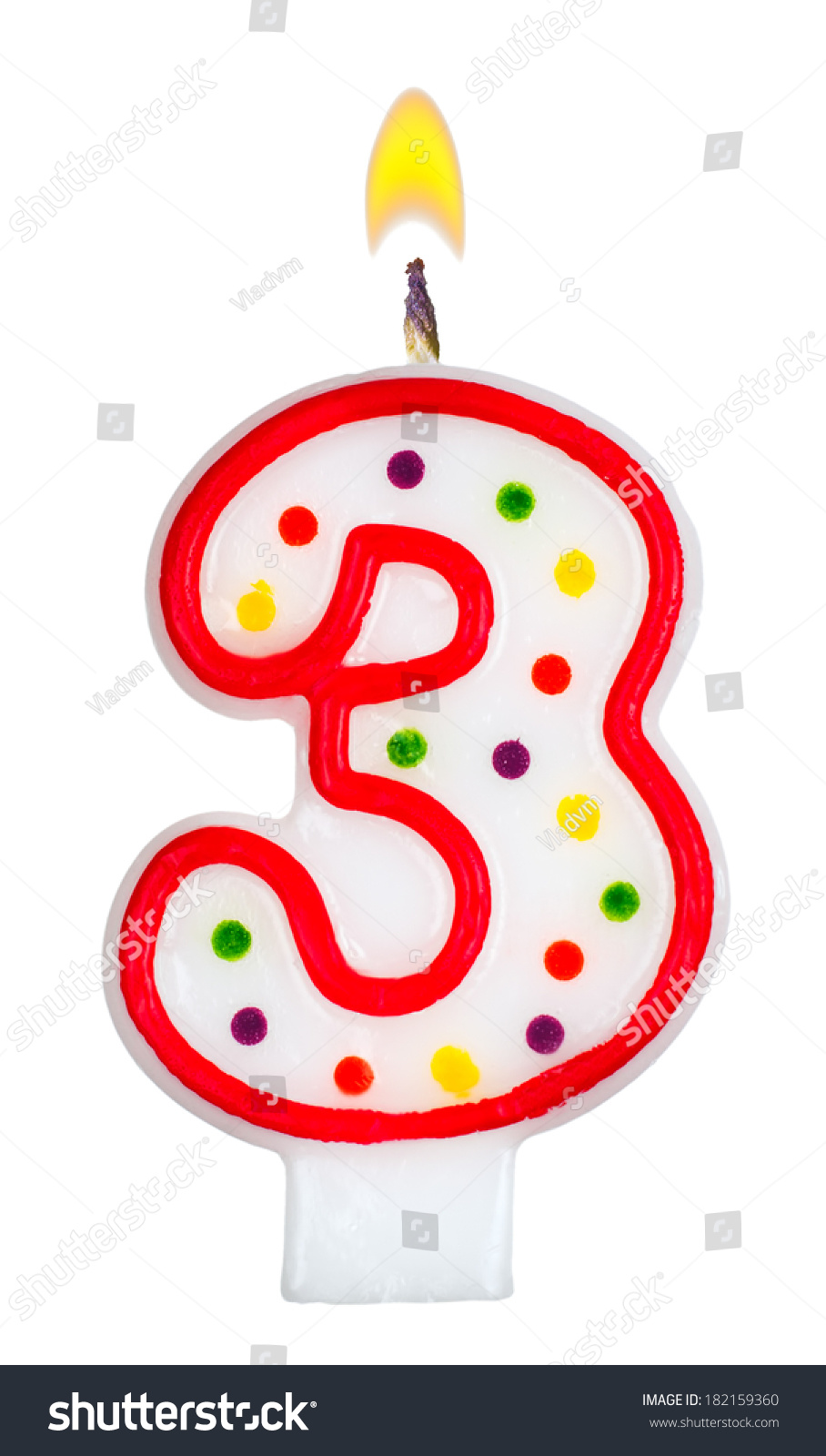 Birthday Candles Number Three Isolated On White Background