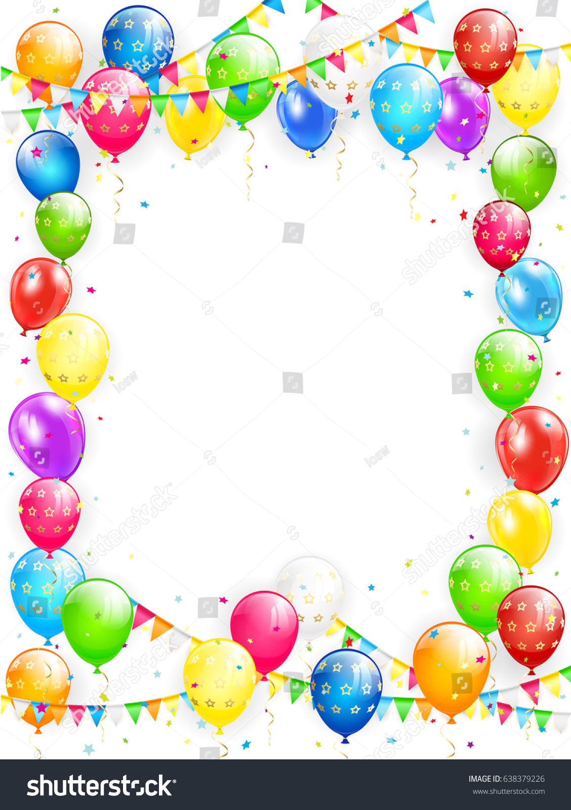 Birthday Theme Frame Flying Colorful Balloons Stock Illustration 638379226