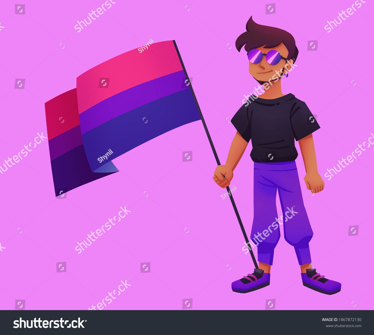 Bisexual Man Holding Bisexuality Pride Flag ภาพประกอบสต็อก 1867872130 Shutterstock 7396