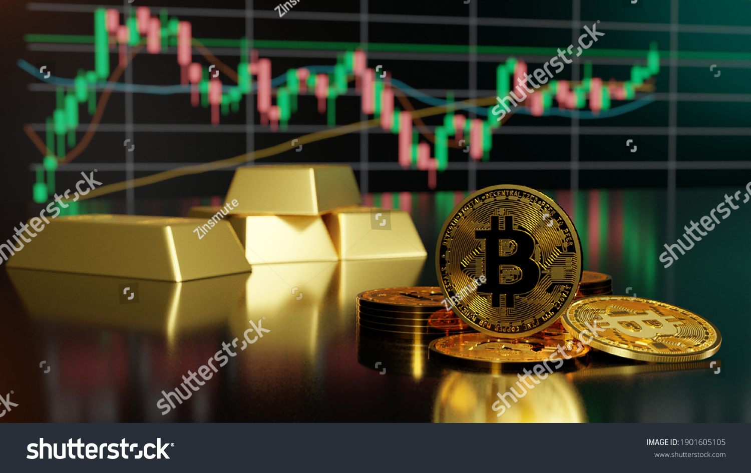 Bitcoin Gold Bar Cryptocurrency Investing Concept Stock Illustration 1901605105