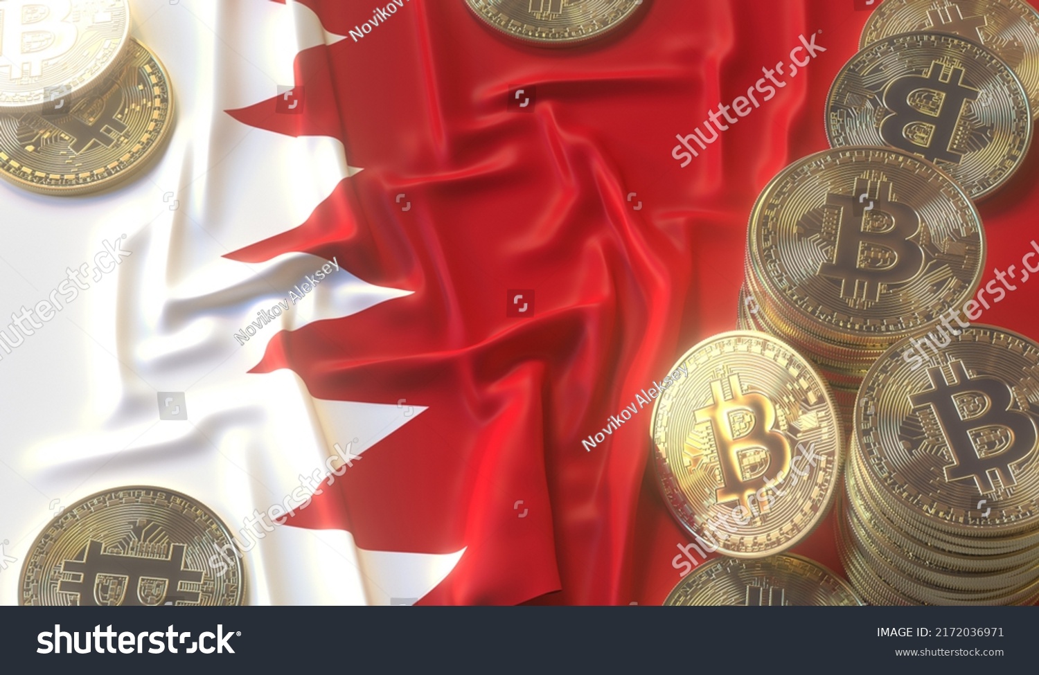 Bitcoin Tokens Flag Bahrain Cryptocurrency Related Stock Illustration