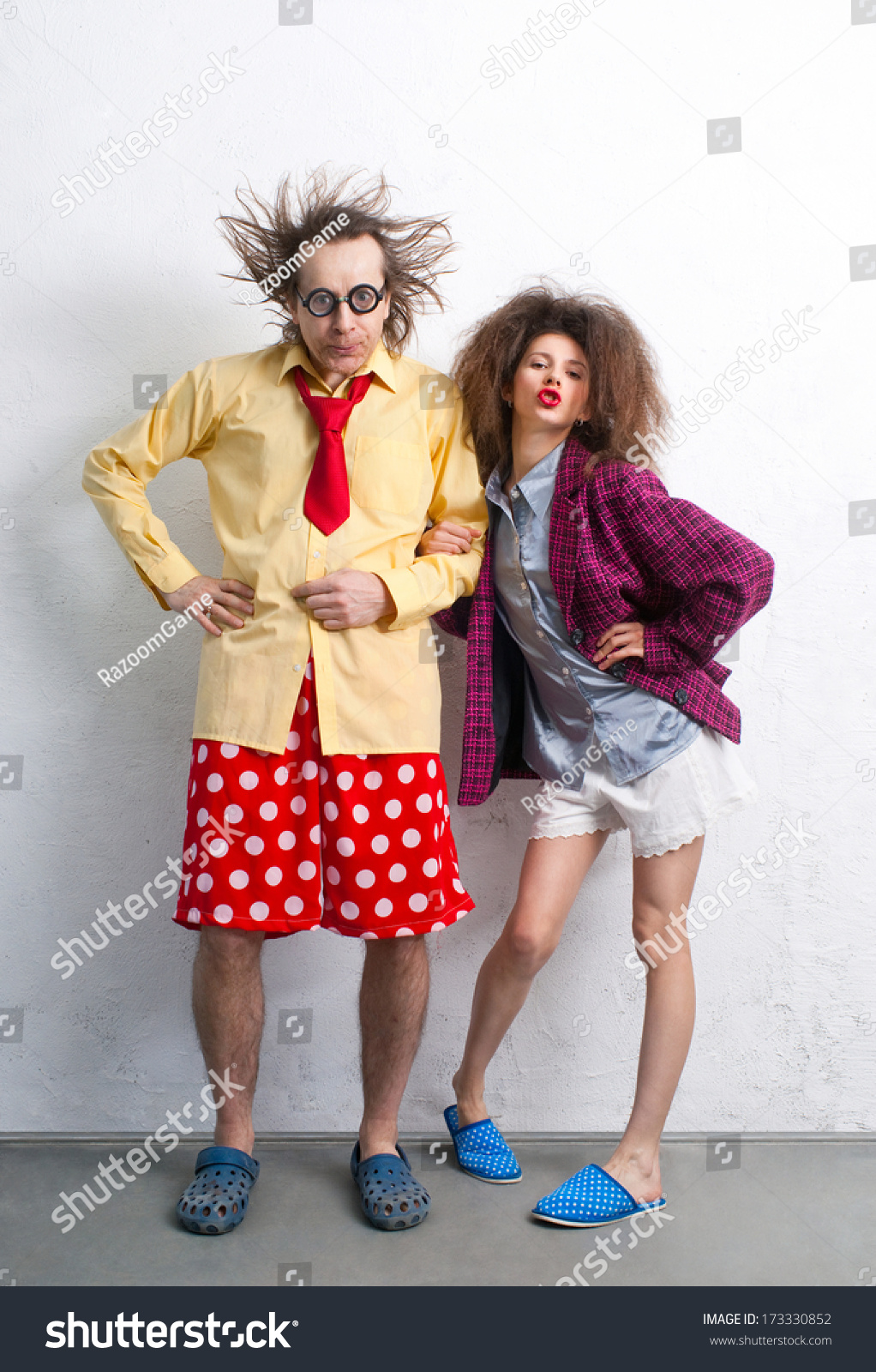 Bizarre Pair Lovers Funny Clothes Stock 