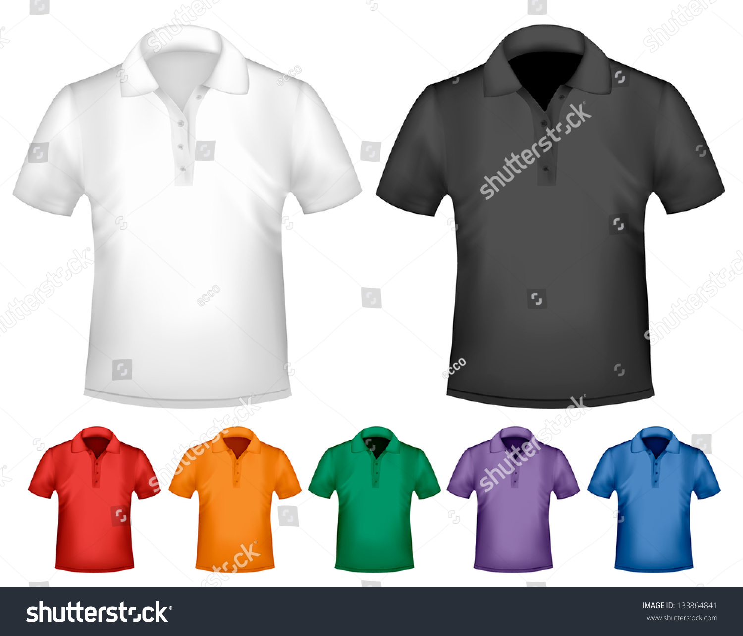 Black And White And Color Men Polo Shirts. Design Template. Raster Version Of Vector - 133864841 ...