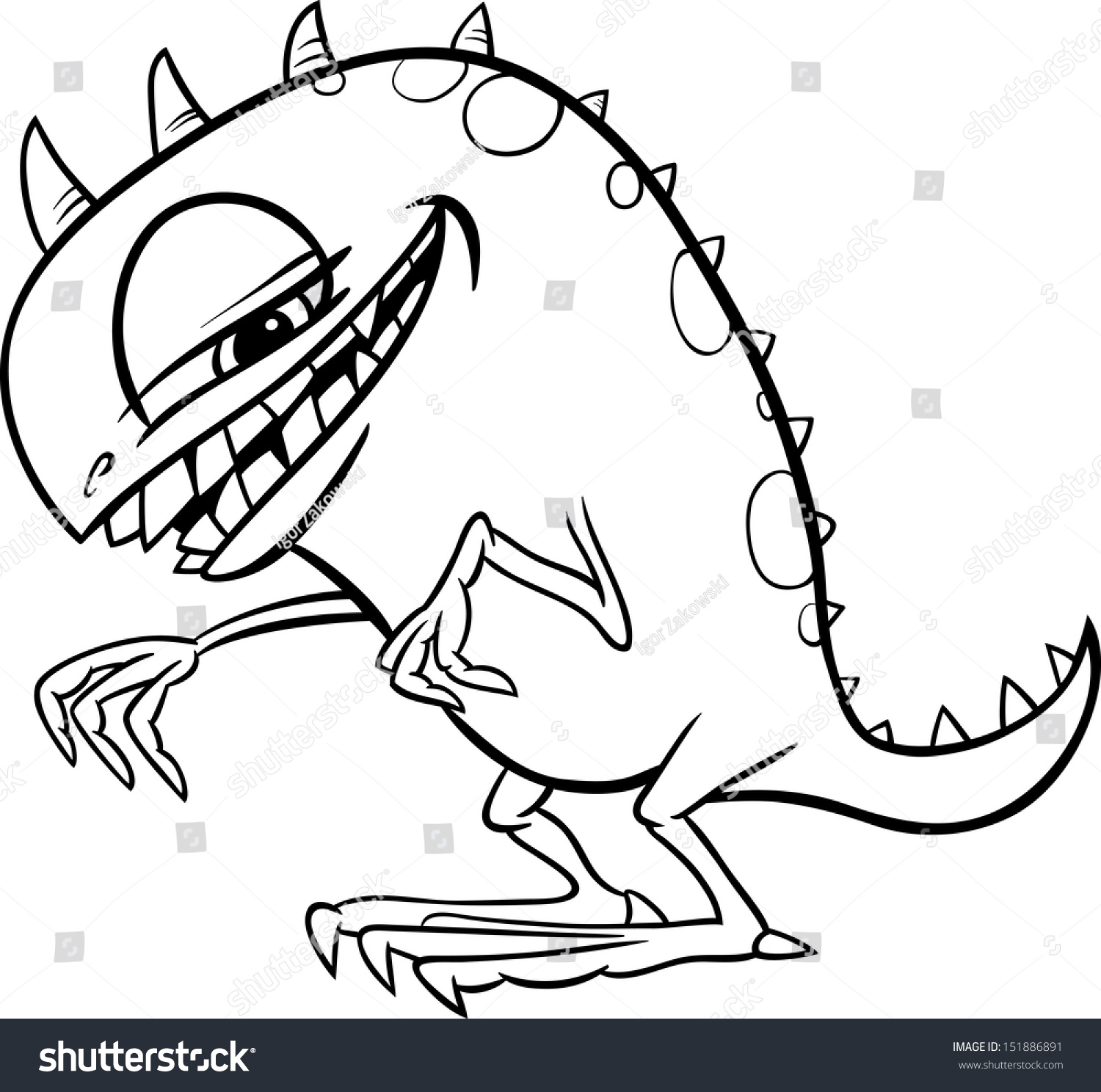 Black And White Cartoon Illustration Of Funny Monster Or Fright Or ...