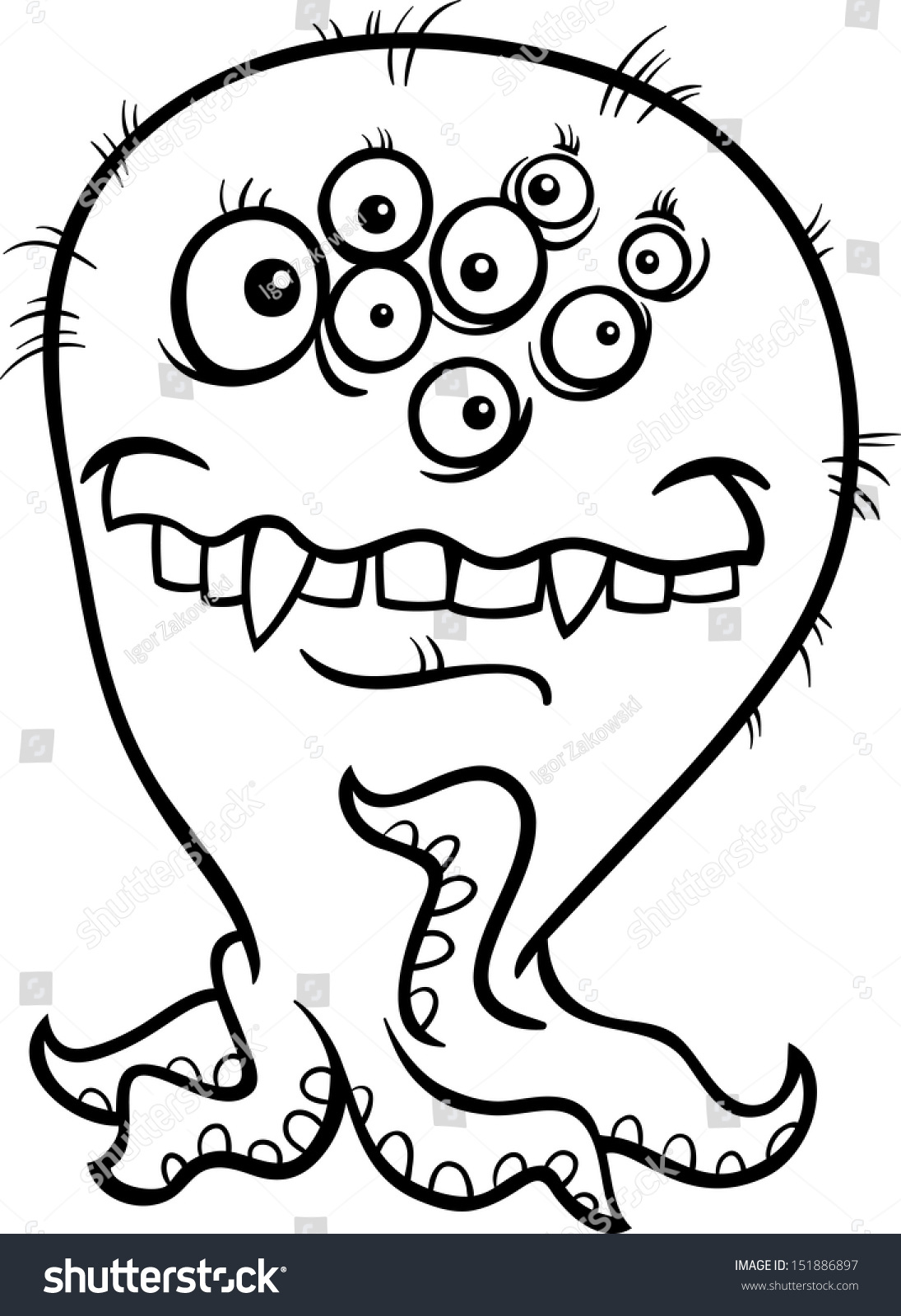 Black And White Cartoon Illustration Of Funny Monster Or Fright Or ...