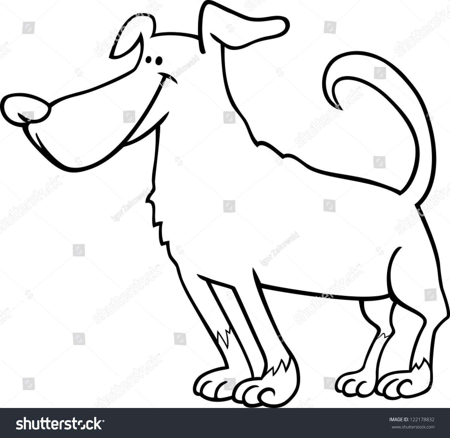 Black And White Cartoon Illustration Of Funny Standing Dog For Coloring ...