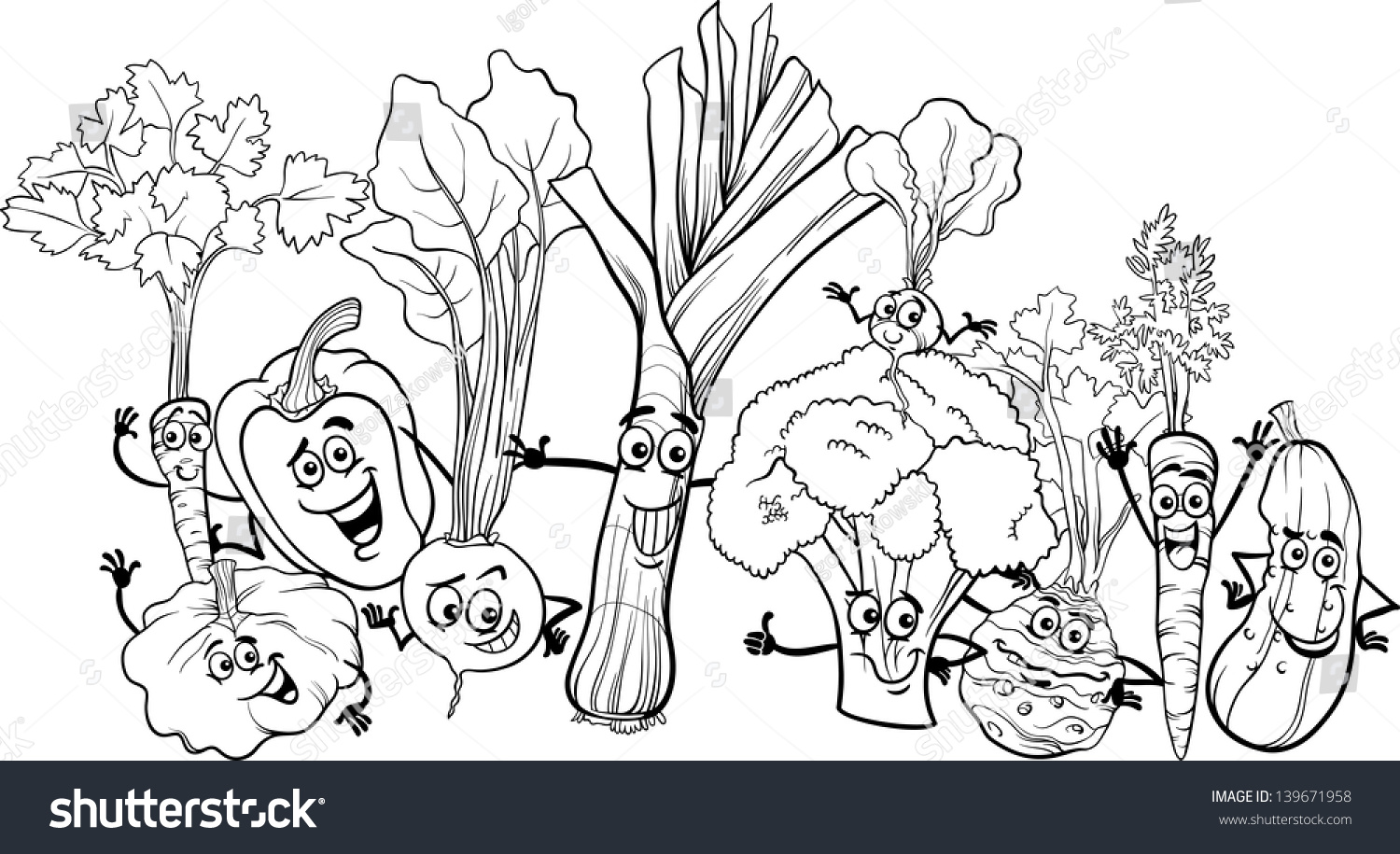 Black White Cartoon Illustration Funny Vegetables Stock Illustration ...