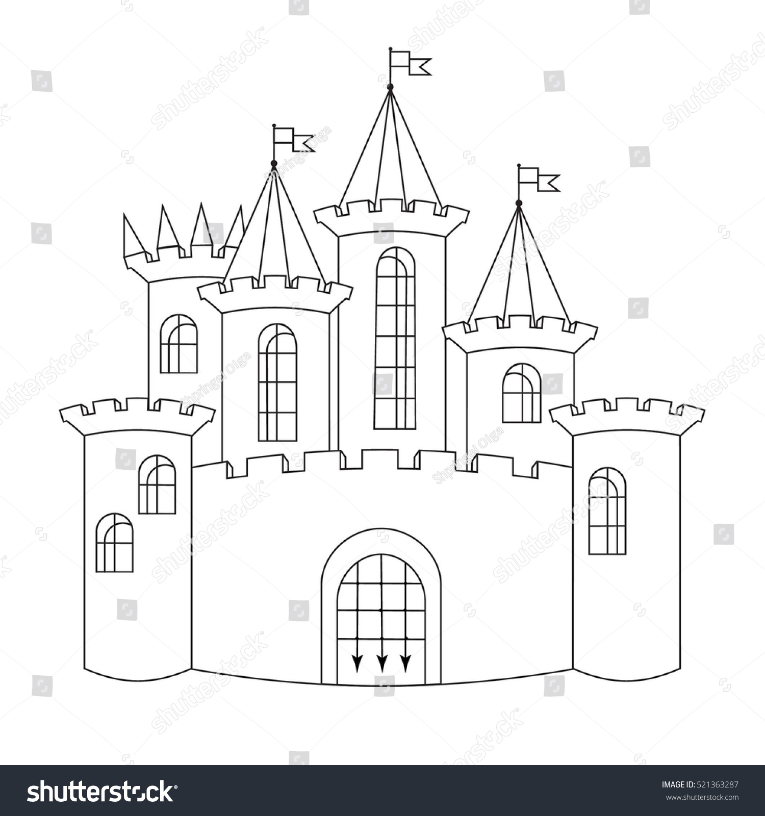 Black White Castle Contour Line Drawing Stock Illustration 521363287