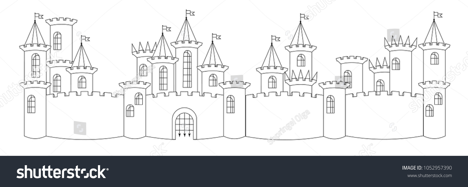 Black White Castle Contour Line Drawing Stock Illustration 1052957390 ...