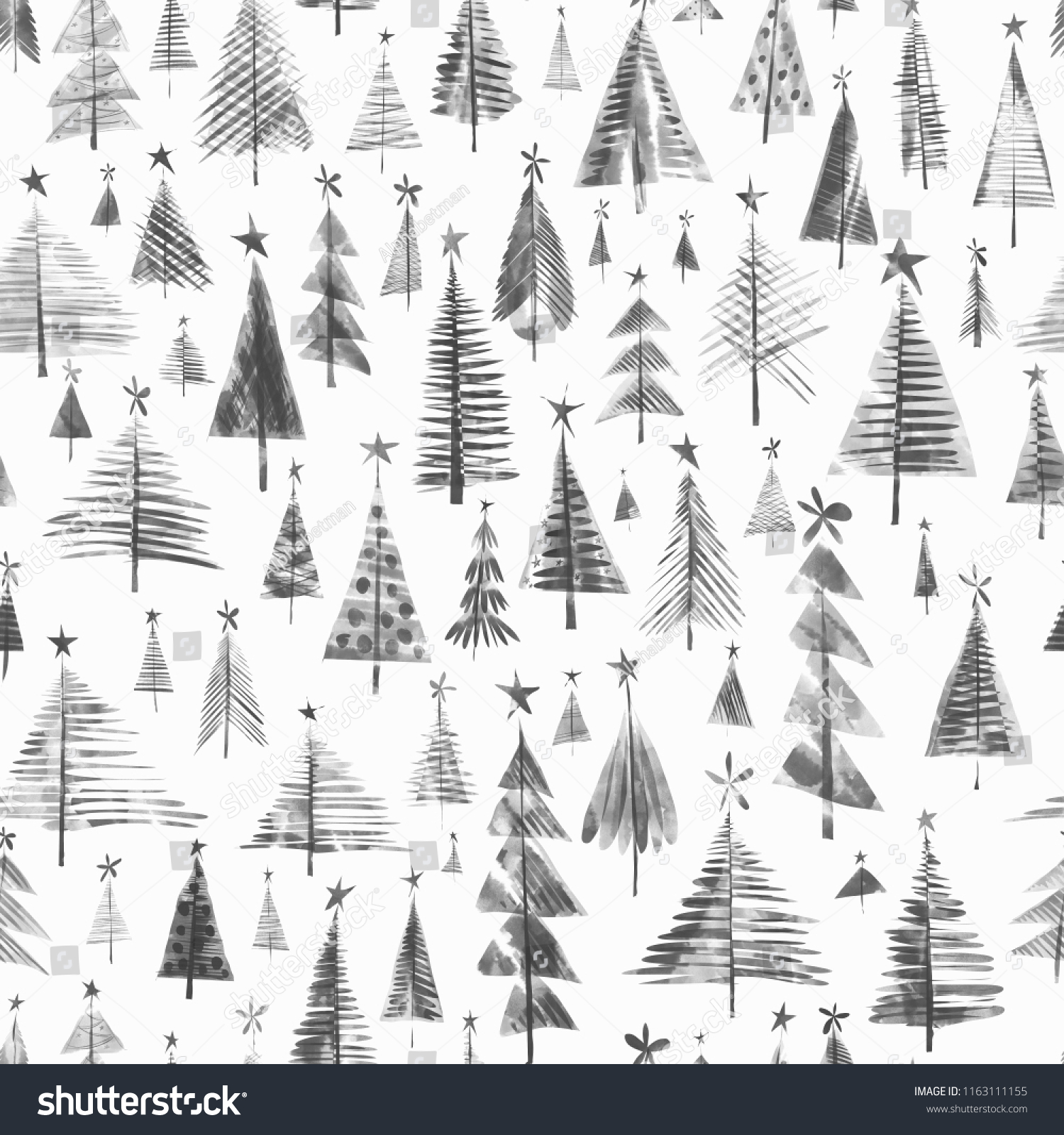 Black White Christmas Trees On White Stock Illustration 1163111155 Black White Christmas Trees On White Stock Illustration 1163111155
