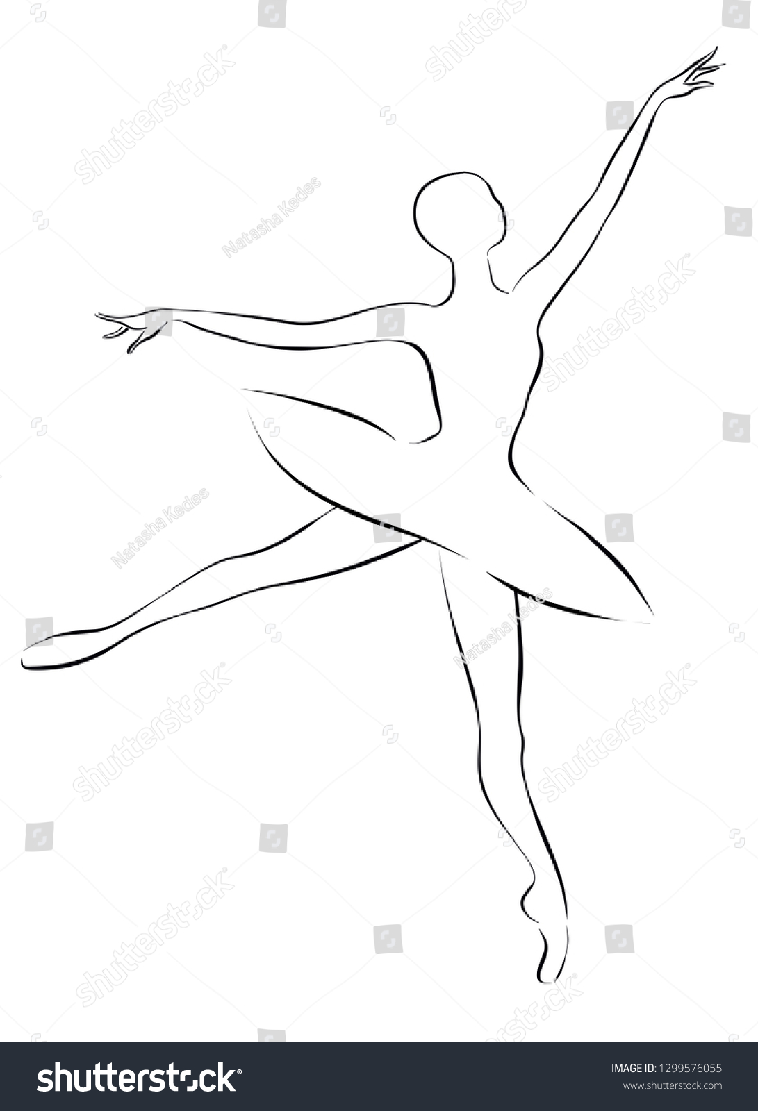 Black White Contour Sketch Dancing Ballerina Stock Illustration 1299576055