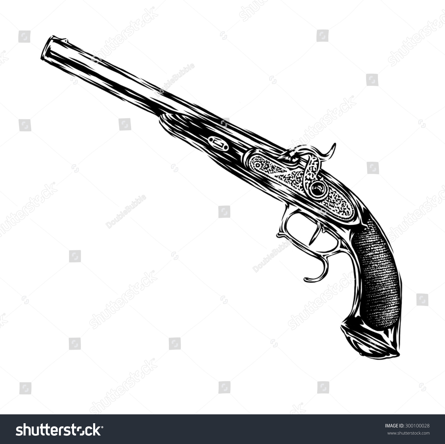 Black And White Engraving Pistol Stock Photo 300100028 : Shutterstock