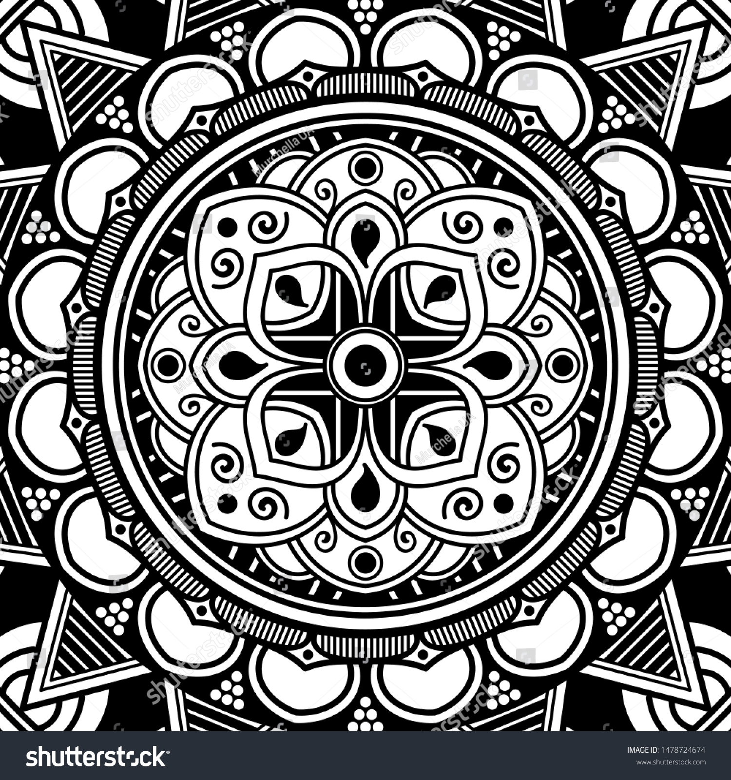 Black White Ethnic Mandala Coloring Page Stock Illustration 1478724674 ...