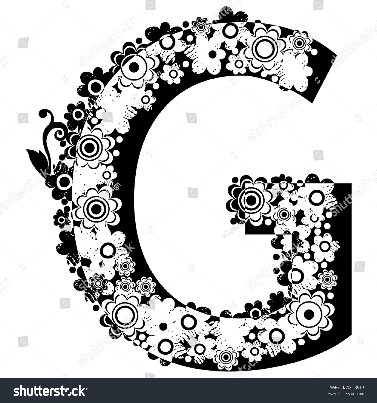 Black White Floral Abc Letter G Stock Illustration 70623919 - Shutterstock