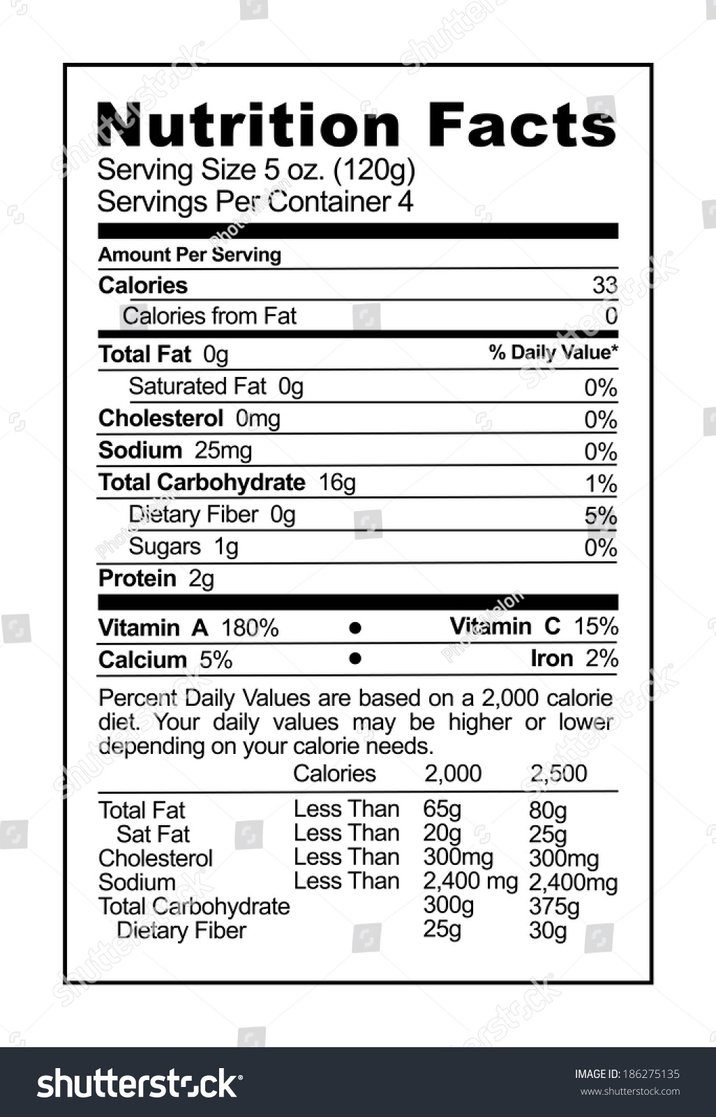 Black And White Food Health Facts Label. Stock Photo 186275135 ...