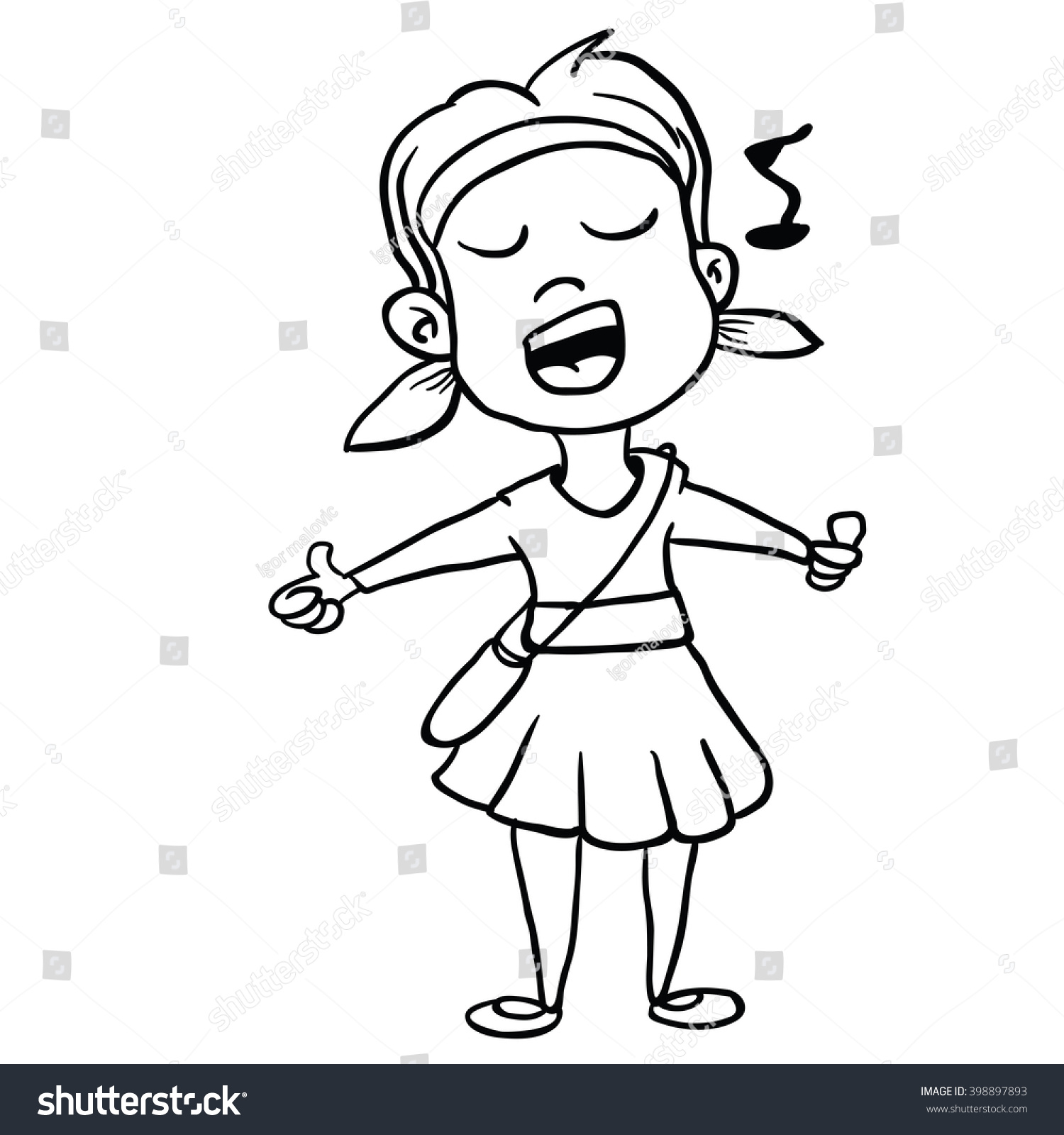 Black White Girl Sing Cartoon Stock Illustration 398897893