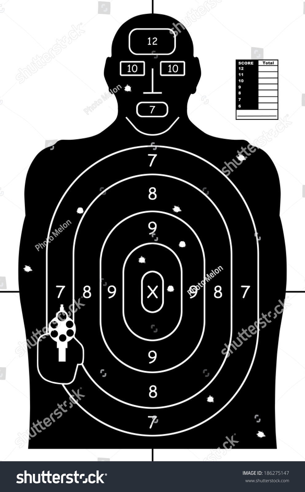 白黒銃射的練習紙 銃口と得点付 のイラスト素材
