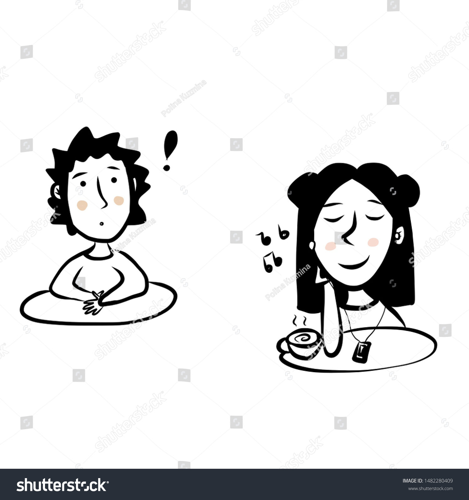 Black White Illustration Boy Meets Girl Stock Illustration