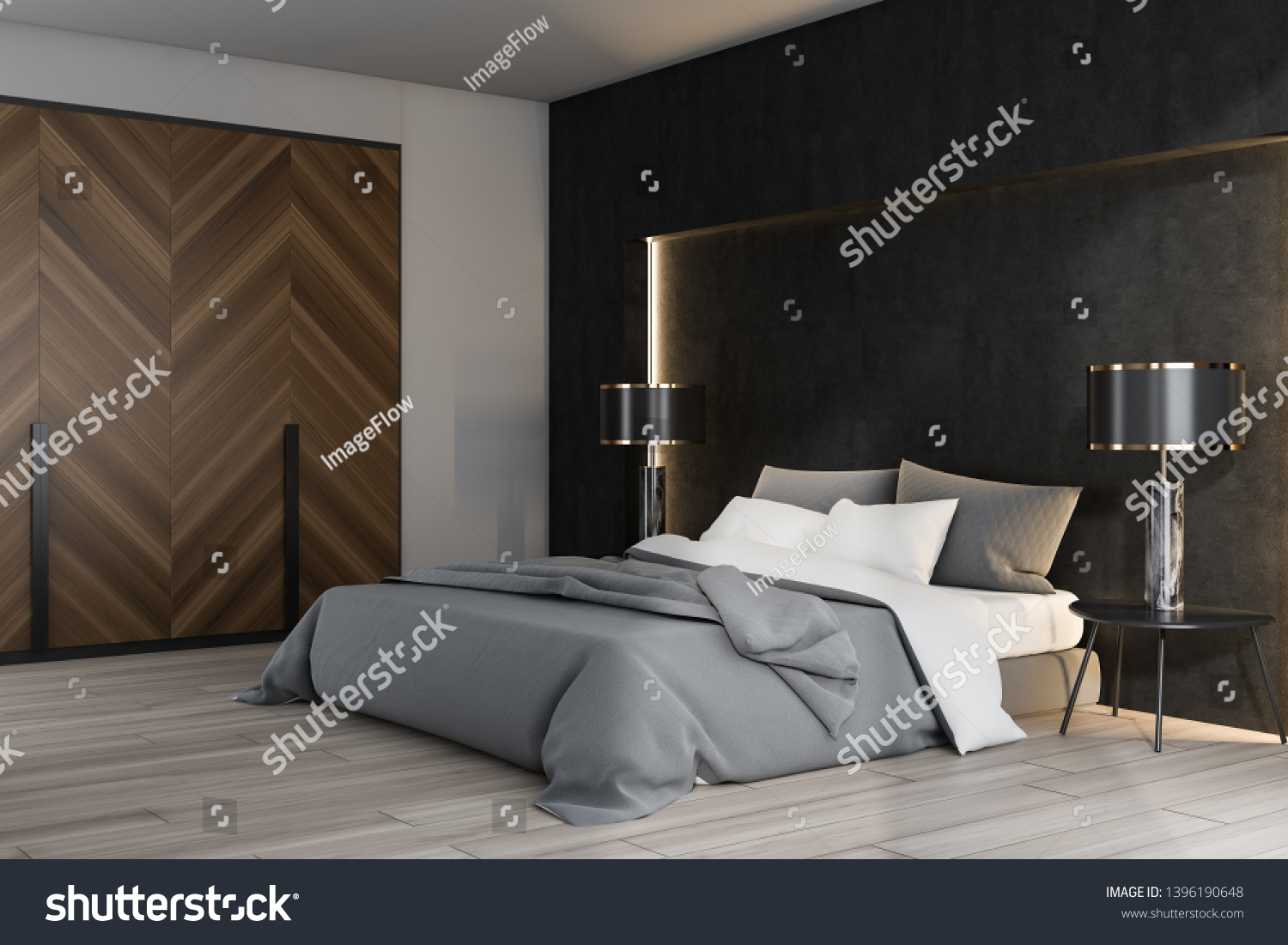 Black White Luxury Bedroom Interior Double Stock Photo Edit Now 1396190648