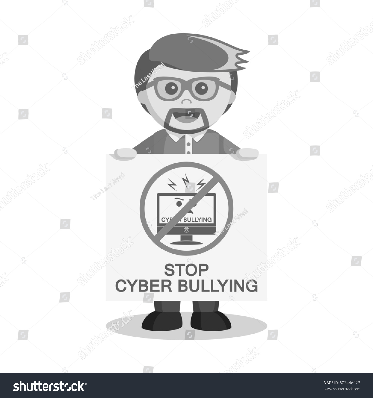 Black White Man Stop Cyber Bullying Stock Illustration 607446923 ...