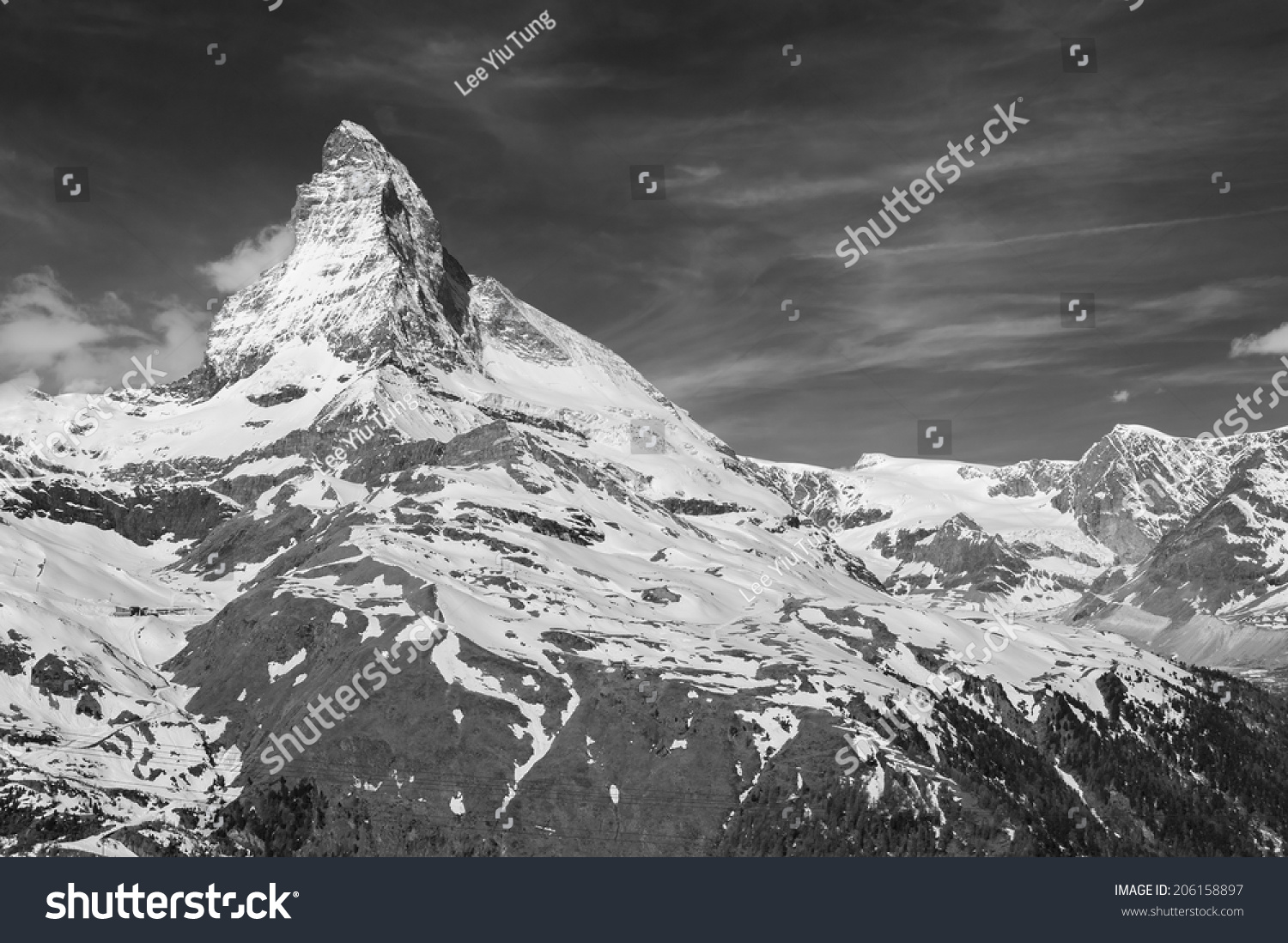 Black And White Photo Of Mountain Matterhorn, Zermatt, Switzerland ...