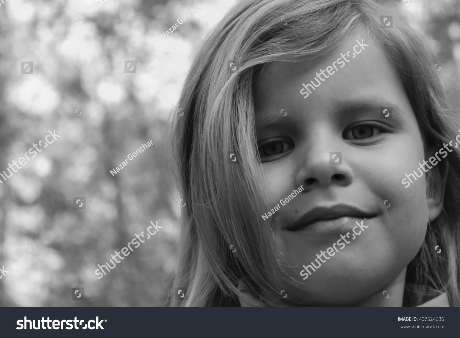 Black White Portrait Little Girl Woods Stock Photo (Edit Now) 407524636