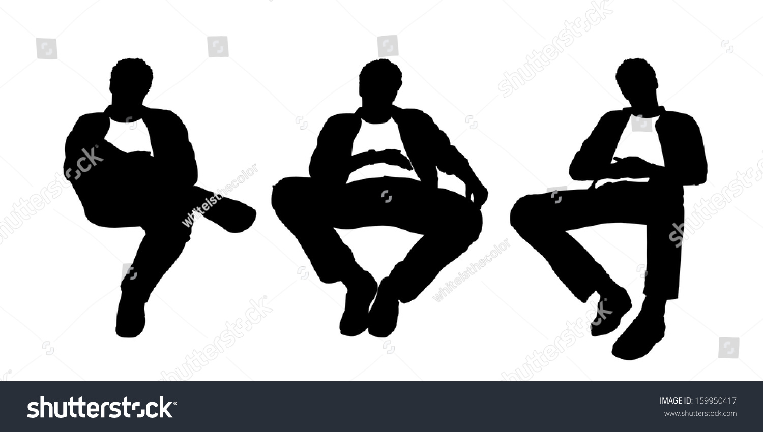 Black White Silhouettes Young Handsome Relaxed Stock Illustration 