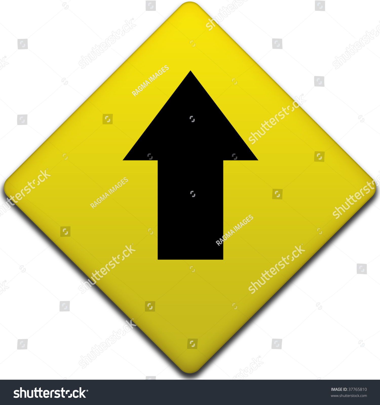 Black Arrow Pointing Up On A Yellow Road Sign Stock Photo 37765810 ...