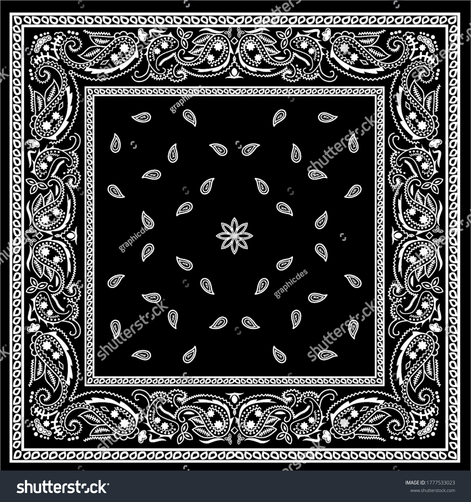 Black Background Seamless Paisley Bandana Pattern Stock Illustration ...