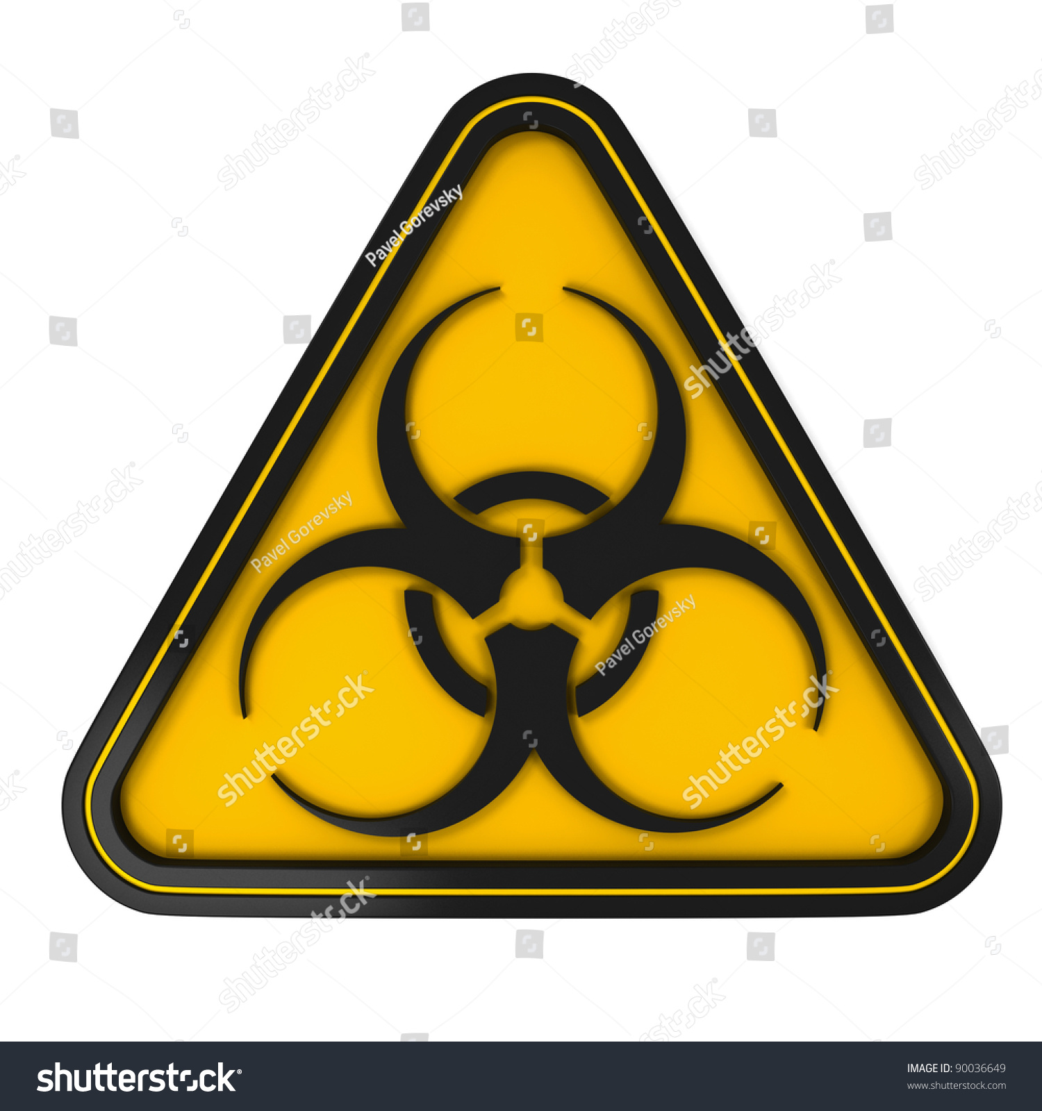 Black Biohazard Triangle Sign On Yellow With White Background Stock ...