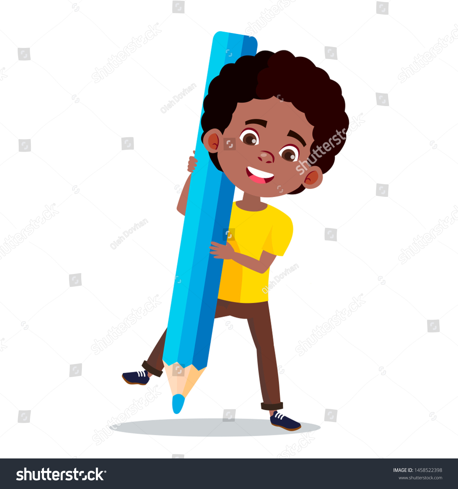 Black Boy Big Pencil His Hands Stock Illustration 1458522398