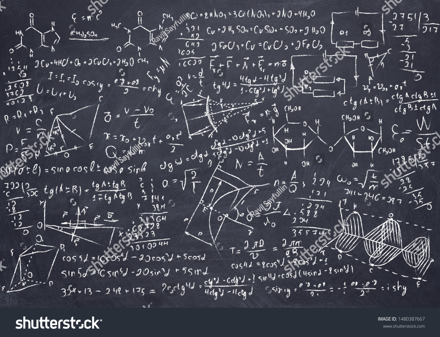 Black Chalkboard Maths Science Sketches Stock Photo 1480387667 ...