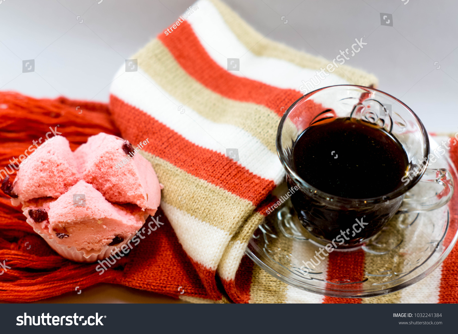 Black Coffee Clear Glass Scarf Steamed Stock Photo Edit Now - black coffee in clear glass scarf and steamed cup cake coffee concepts and