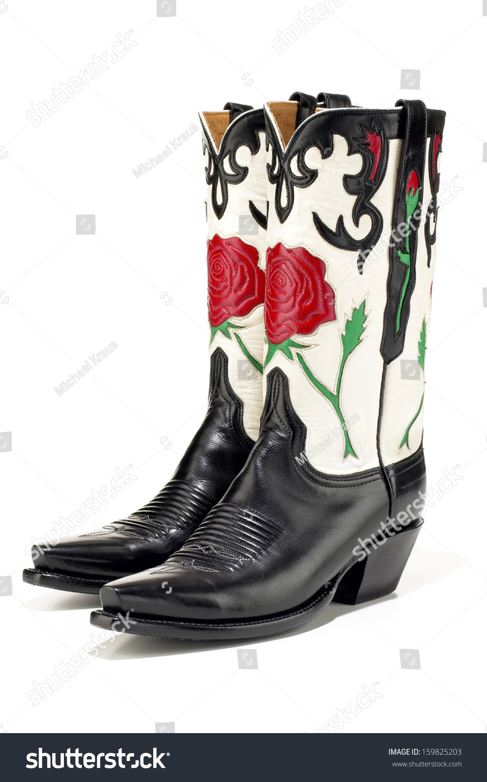 black cowboy boots with red roses