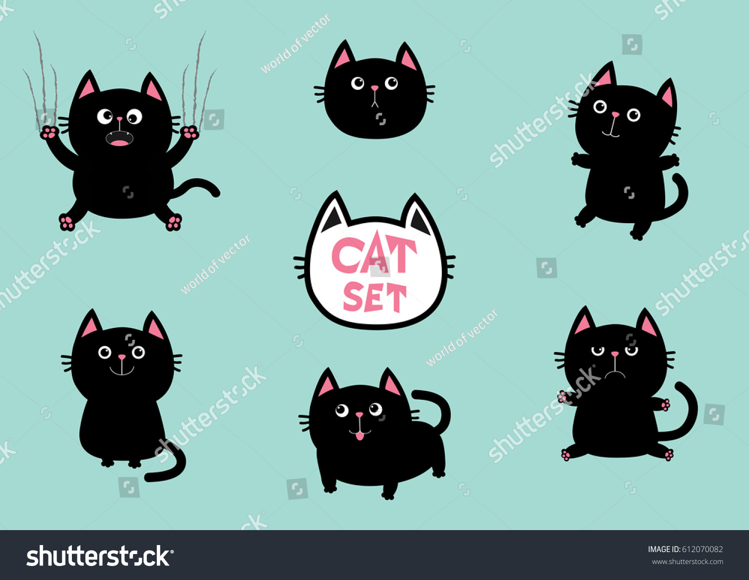 Black Fat Cat Set Cute Cartoon Stock Illustration 612070082 