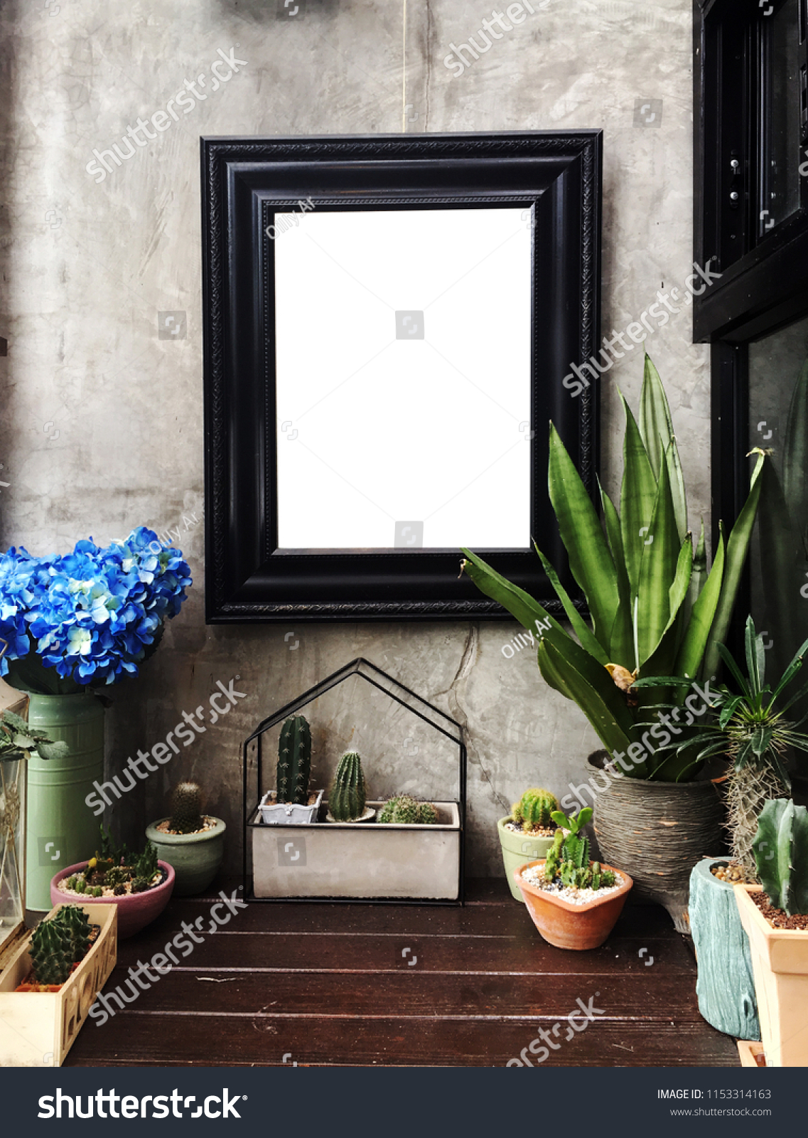 Black Frame Poster Leaf Plant Cactus Stock Photo Edit Now 1153314163