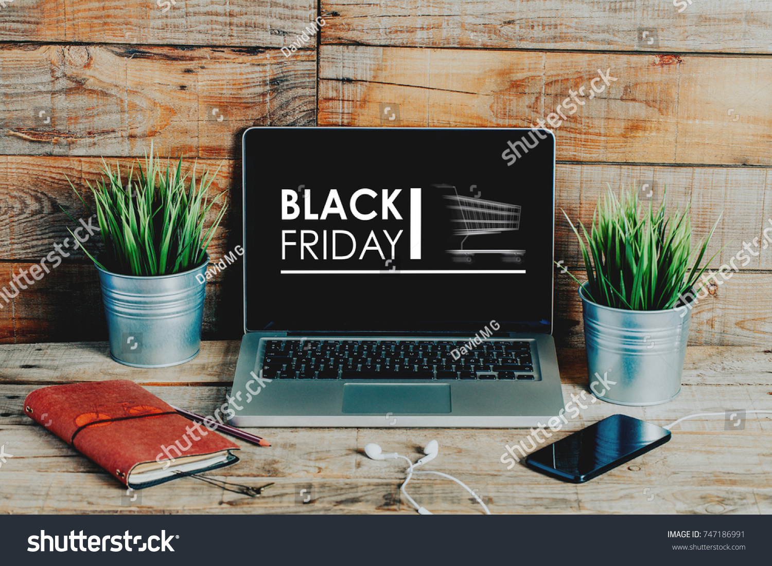 Black Friday Advertisement Laptop Computer Screen Stock Photo