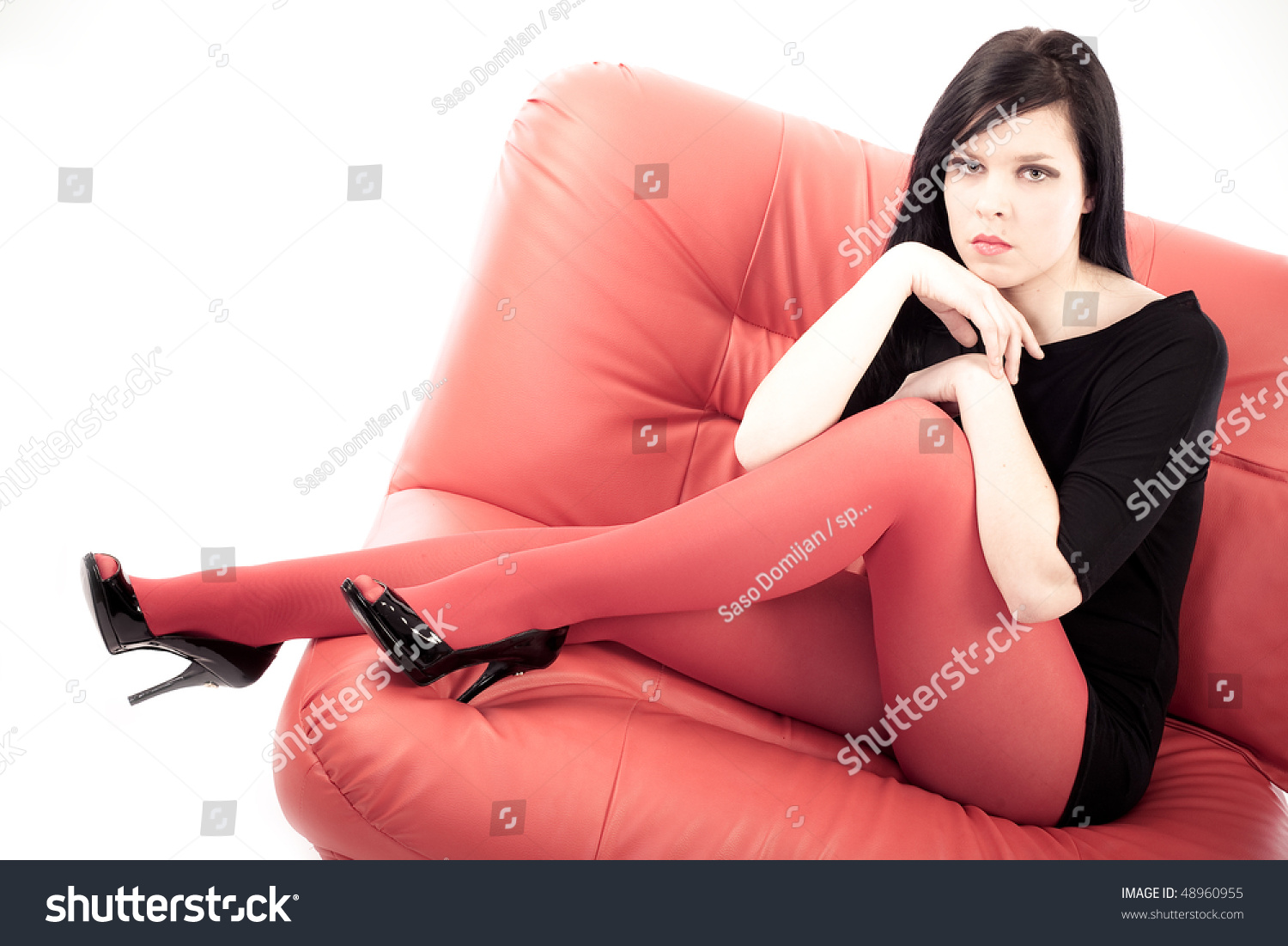 Black Hair Girl Sitting On Red Stock Photo Shutterstock