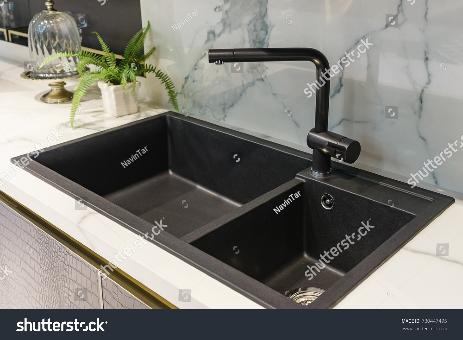 Black Kitchen Sink Tap Water Kitchen Stock Photo 730447495