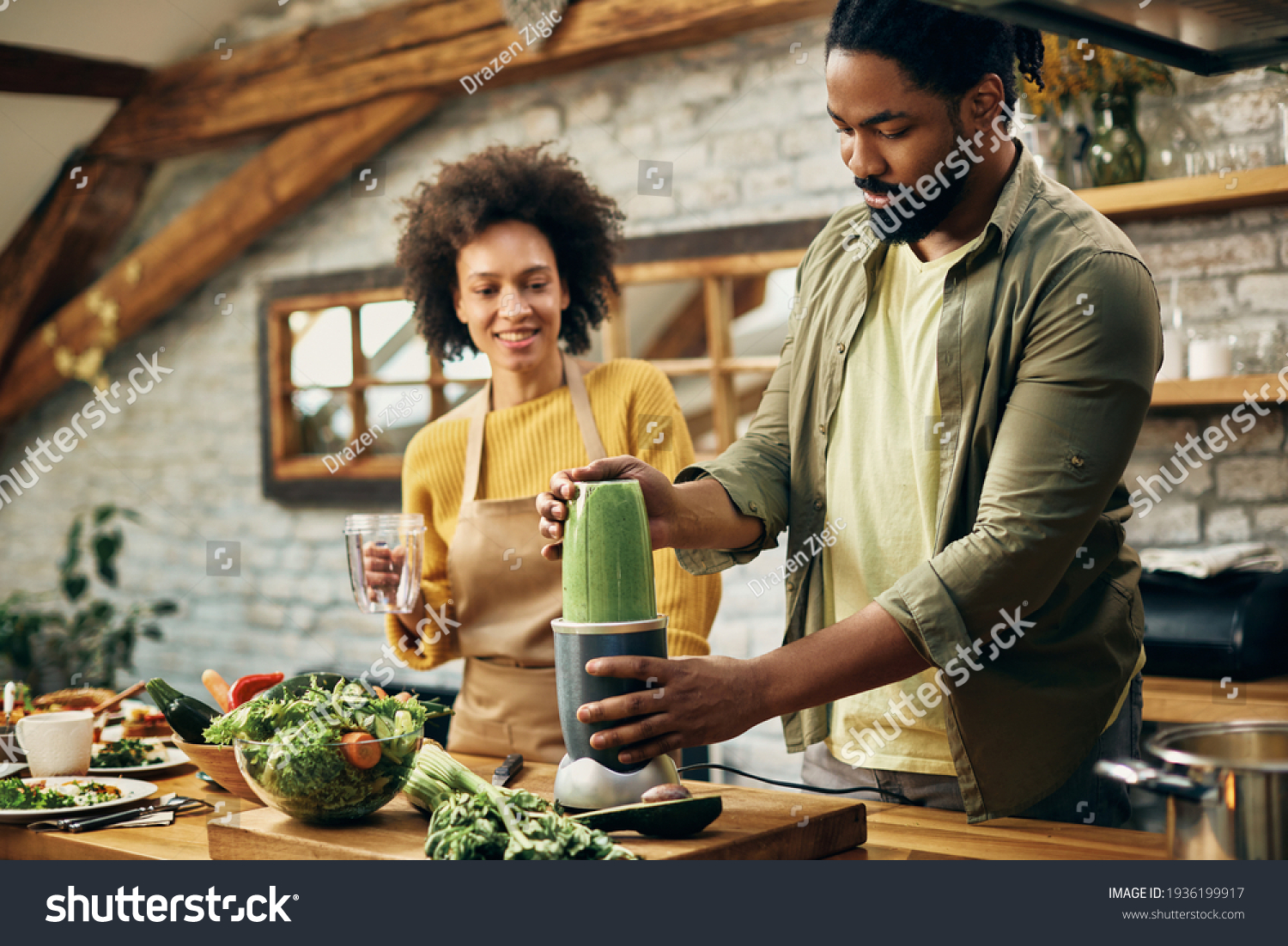 Black Man Blending Healthy Food While Stock Photo 1936199917 Shutterstock