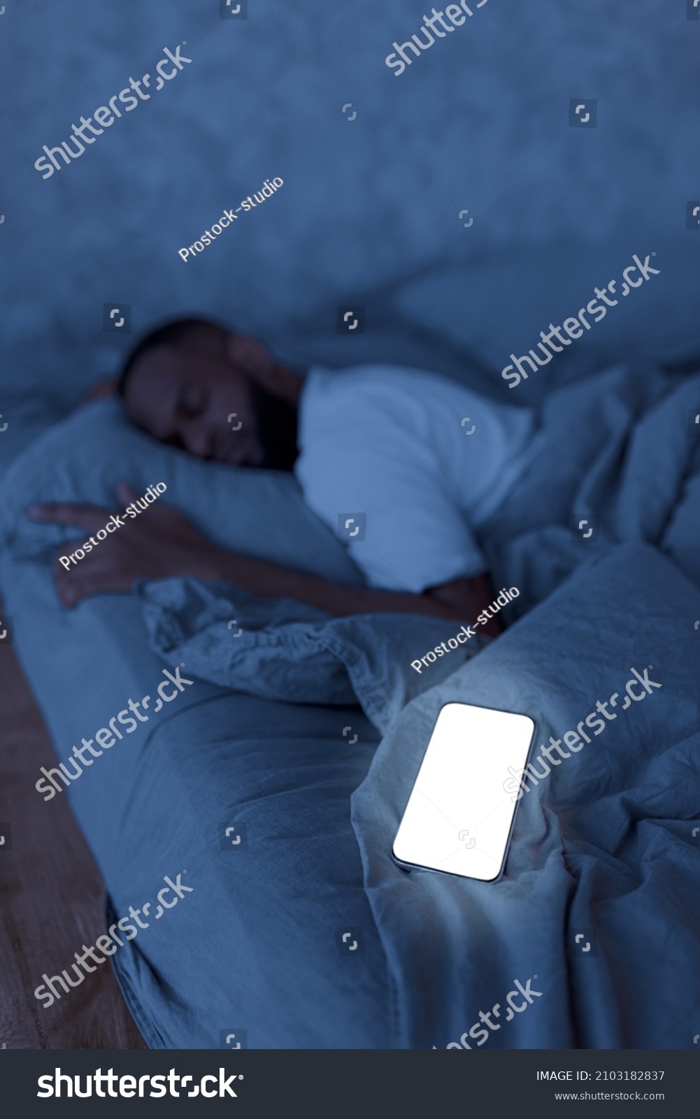 Black Man Sleeping Resting Bed Night Stock Photo Edit Now 2103182837