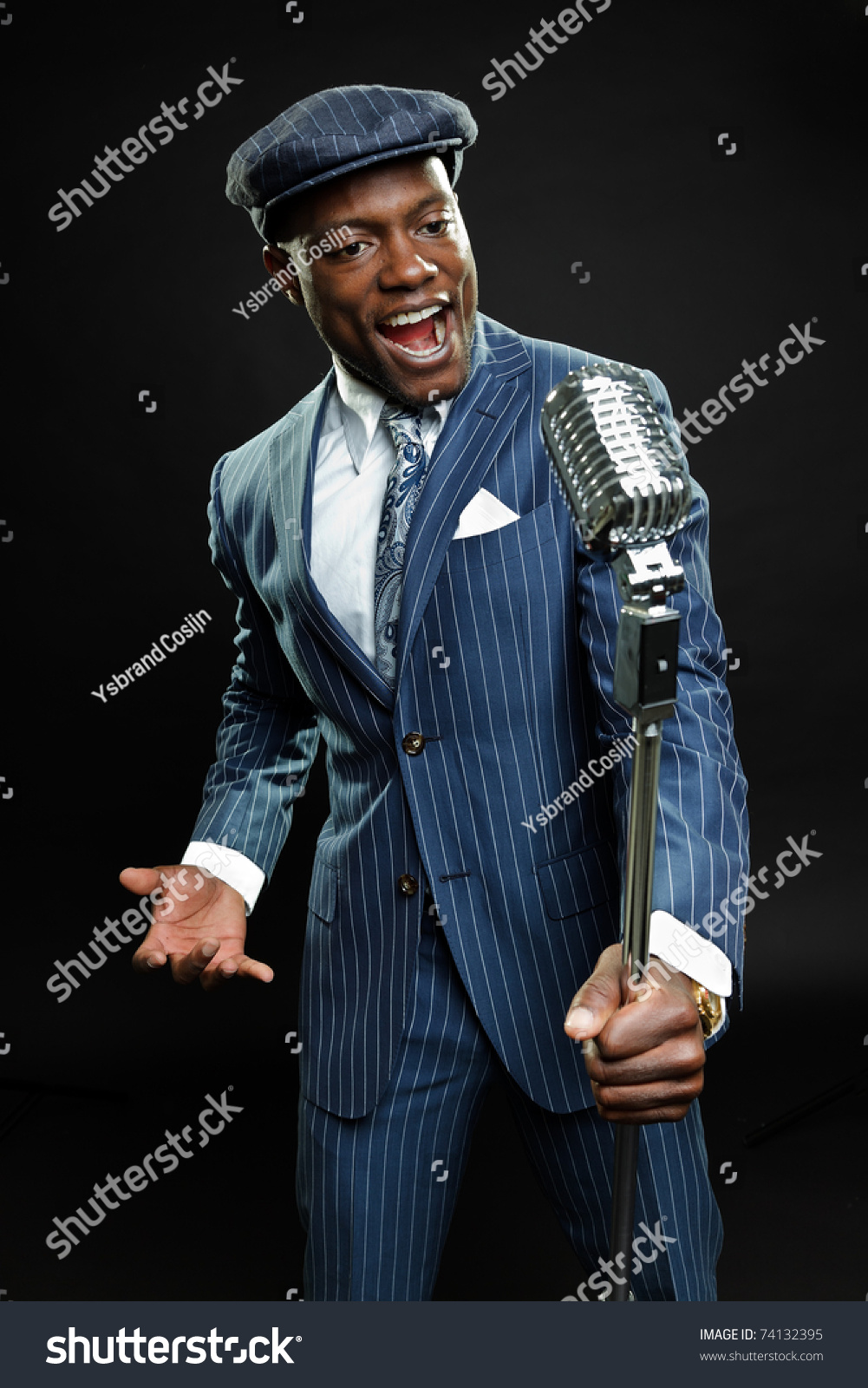 Black Man Blue Striped Suit Cap Stock Photo 74132395 - Shutterstock