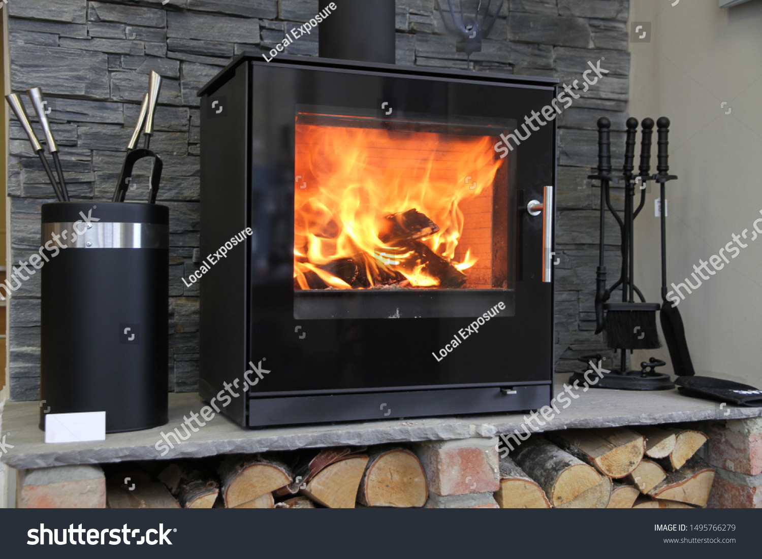 Black Modern Looking Wood Burning Stove Stock Photo Edit Now