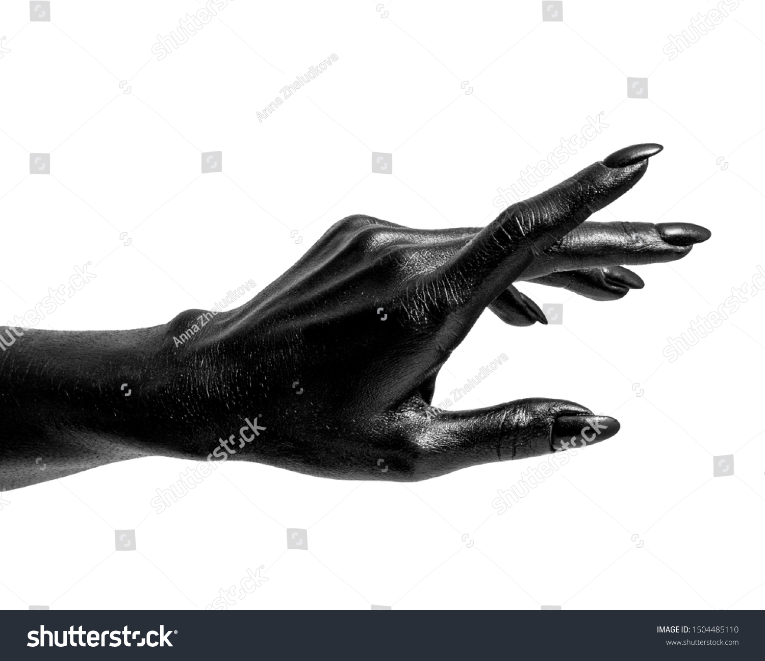 Black Painted Hands Long Nails Isolated Religion Stock Image 1504485110